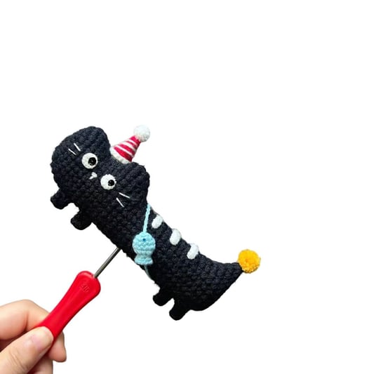 Crochet Black Cat Doll Kit Party Hat Design