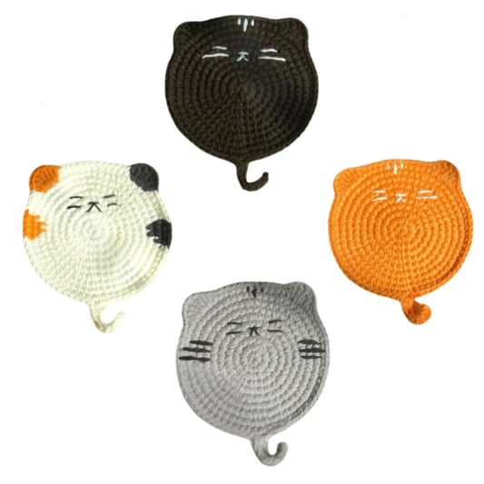 Crochet Cat Coaster Kit Animal Cup Mat with Tail
