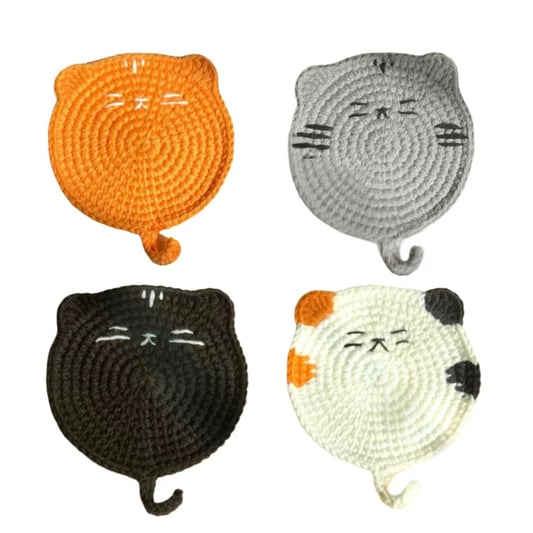 Crochet Cat Coaster Kit Animal Cup Mat with Tail