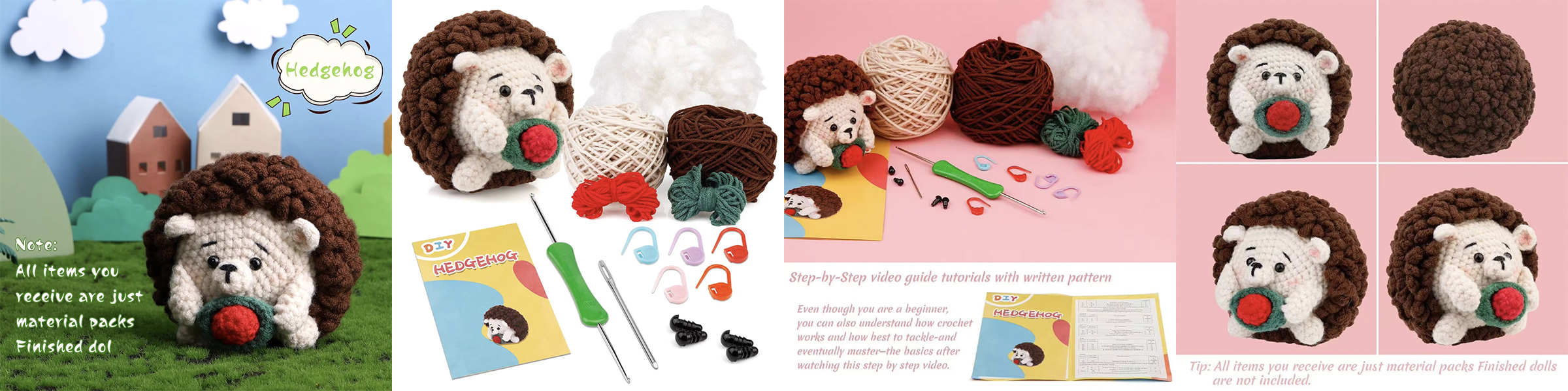 Crochet Animal Hedgehog Wool Pendant DIY Knit Mini Stuffed Dolls Materials Kits