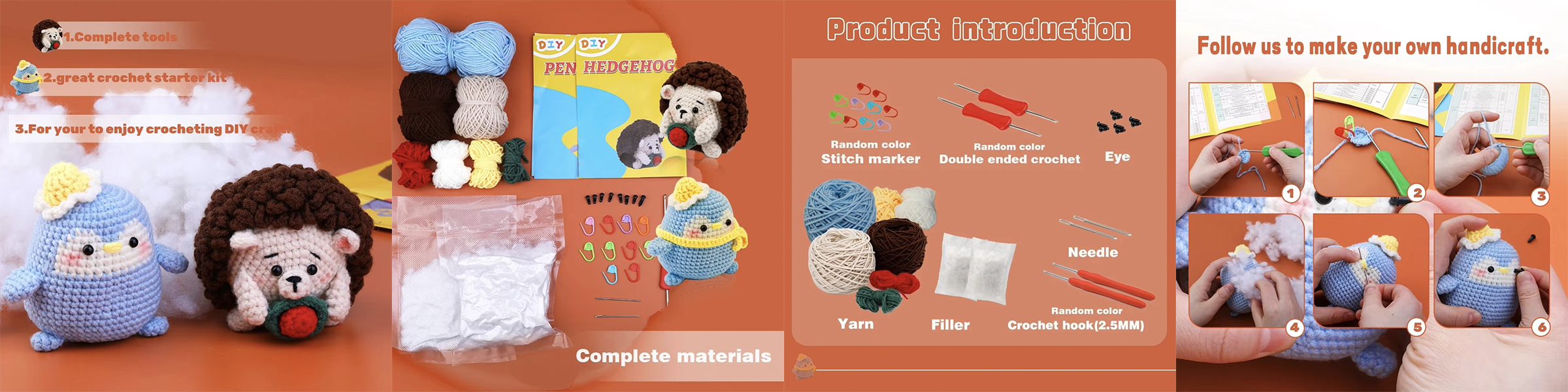 Crochet Pendant Kits Beginners DIY Knit Needles Penguins and hedgehogs Doll Set