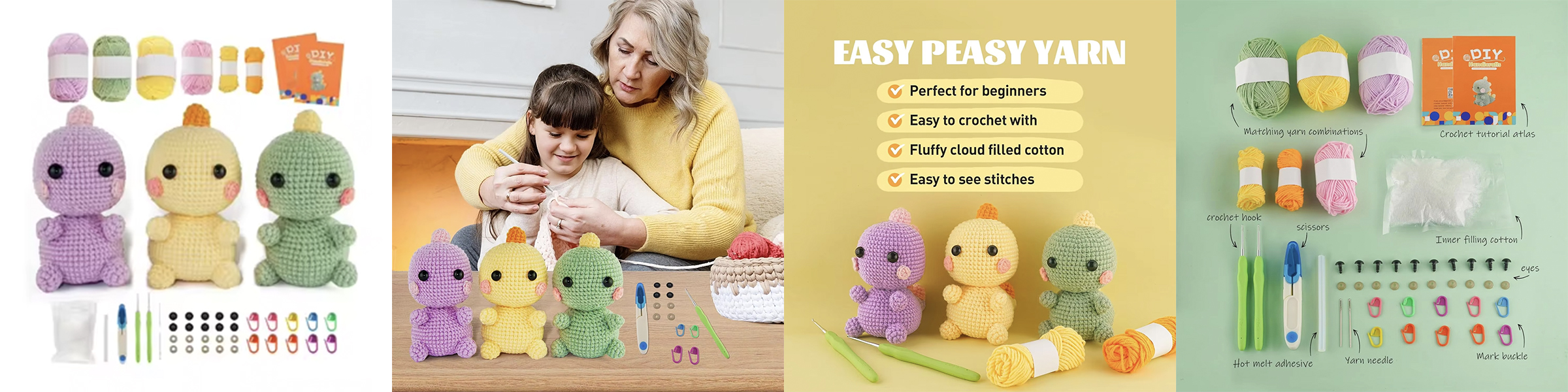 Crochet Animal Plush Doll Pendant Kits DIY Beginner Craft Knitting Material Pack