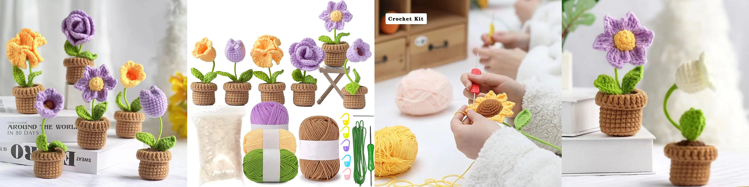 Crochet Flower Shaped Bonsai DIY Material Bag Starter DIY Doll Design Making Set