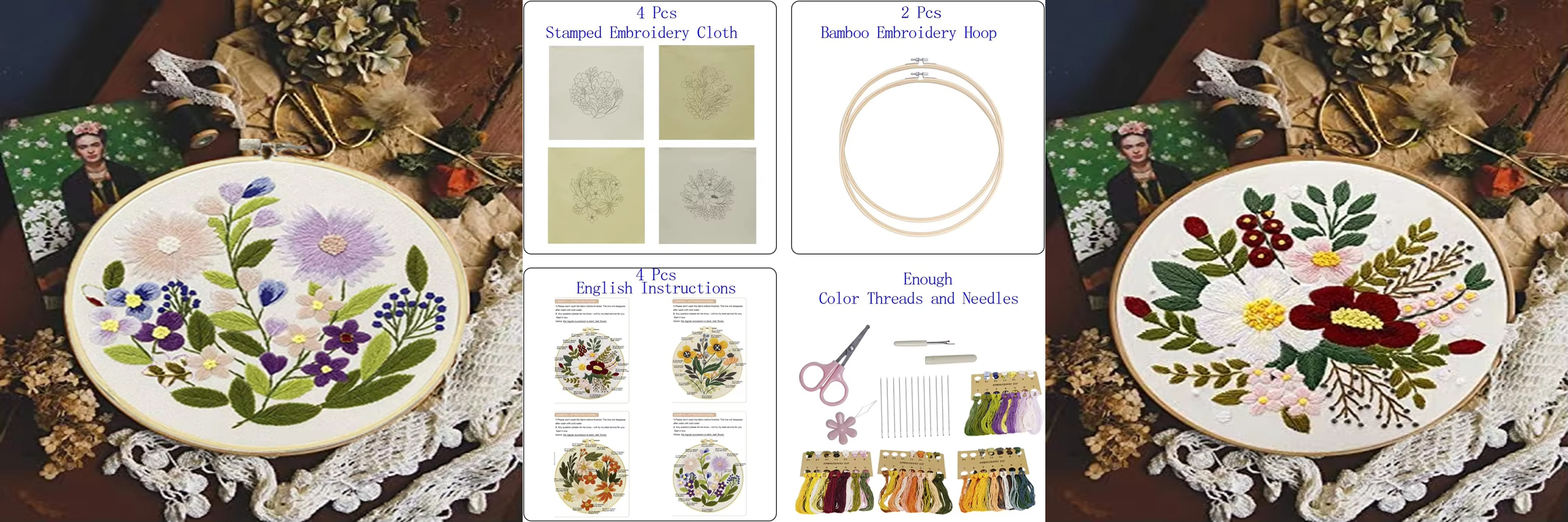 4 Sets DIY Embroidery Kit with Hoops for Beginners Easy Handy Sewing Patterns