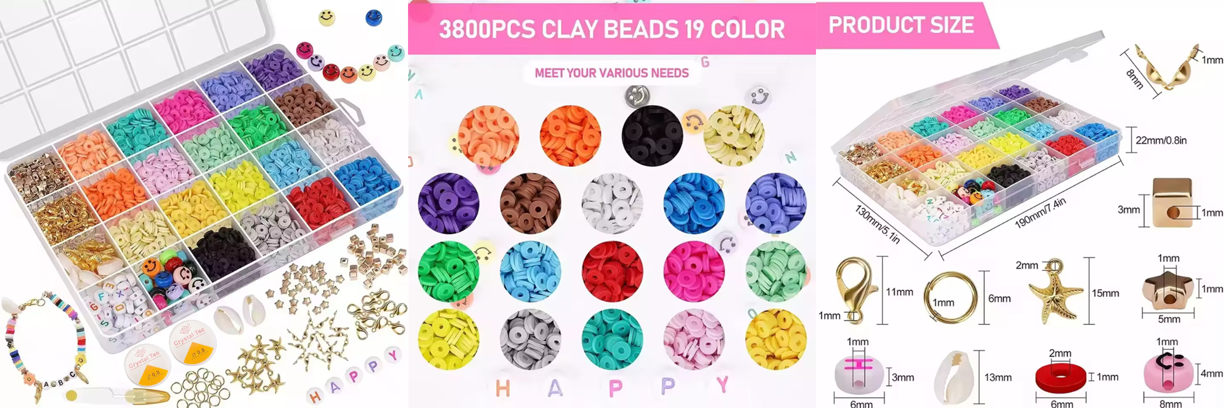 6mm Polymer Clay Spacer Beads Kit Pendant Charms Letter Beads DIY Jewelry Making