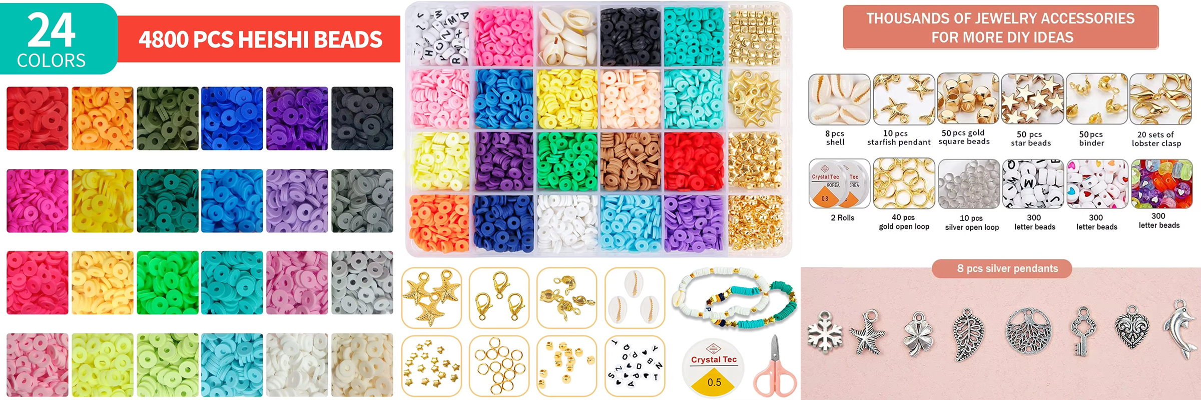 6mm Flat Round Clay Beads Kit DIY Beaded Jewelry Making Craft Supplies 24 Color Polymer Clay Beads Set