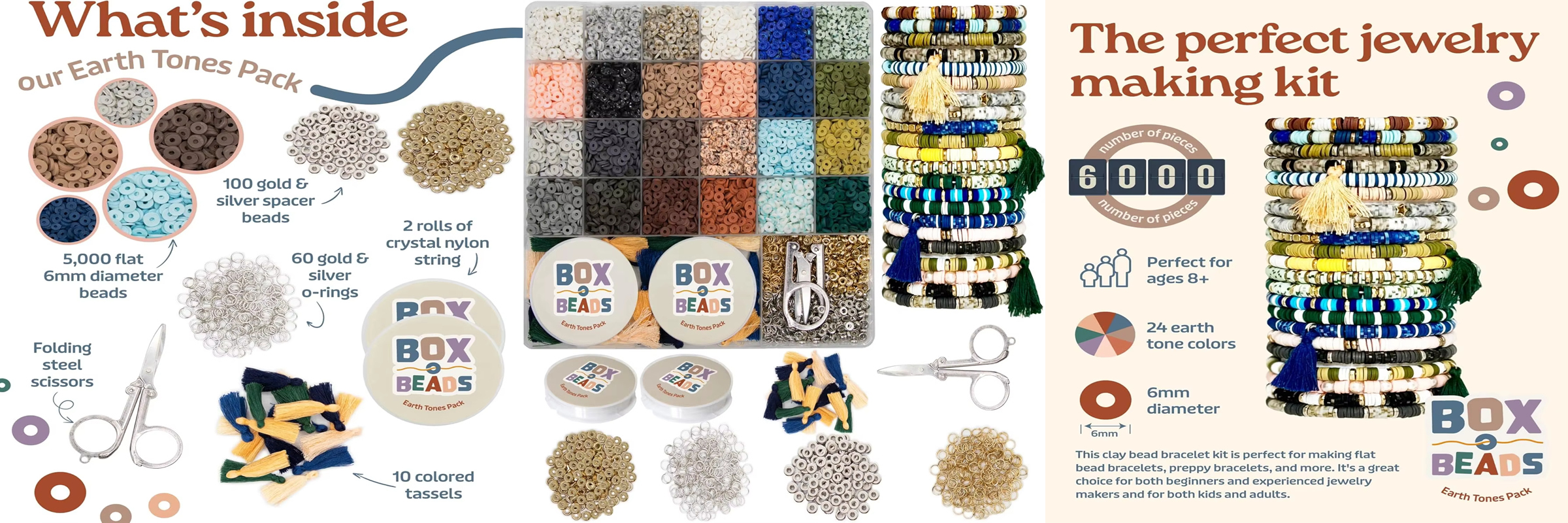 Flat Round Heishi Clay Beads Kit with Spacer Beads Decoration Charms Polymer Bracelet Making Tassel Pendant Kit