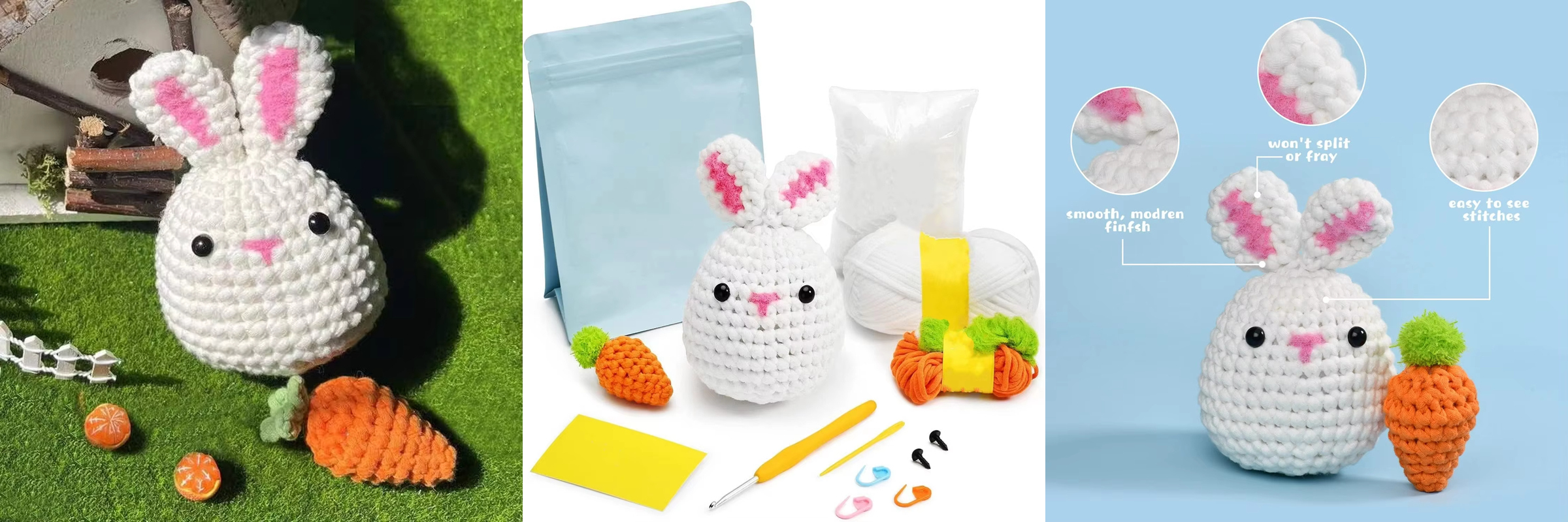 Stuffed Animal Knitting Sets DIY Rabbit & Carrot Plush Keychain Pendant Kits