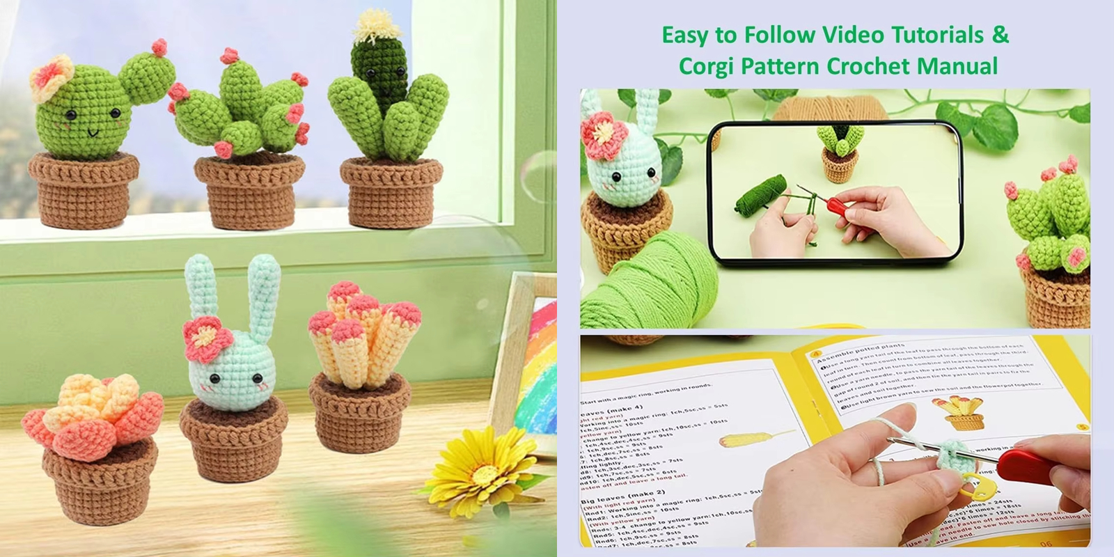 6 pcs Plant Doll Crochet Kit for Beginner Easy DIY Knitting Doll Process Learn to Weaving Succulent Plants Sets