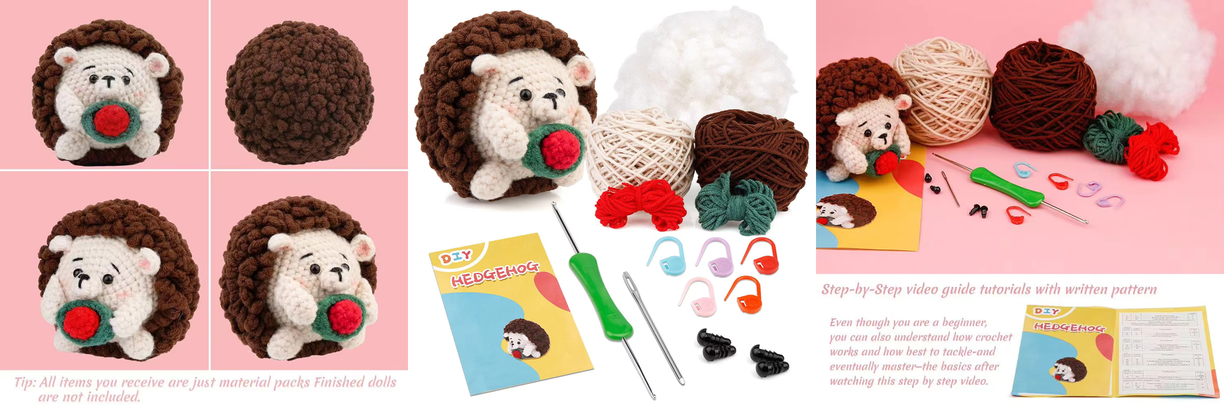 High Quality Crochet Animal Kit Beginners DIY Weaving Cartoon Hedgehog Plush Doll Exquisite Hand Knitting Pendant Keychain Set