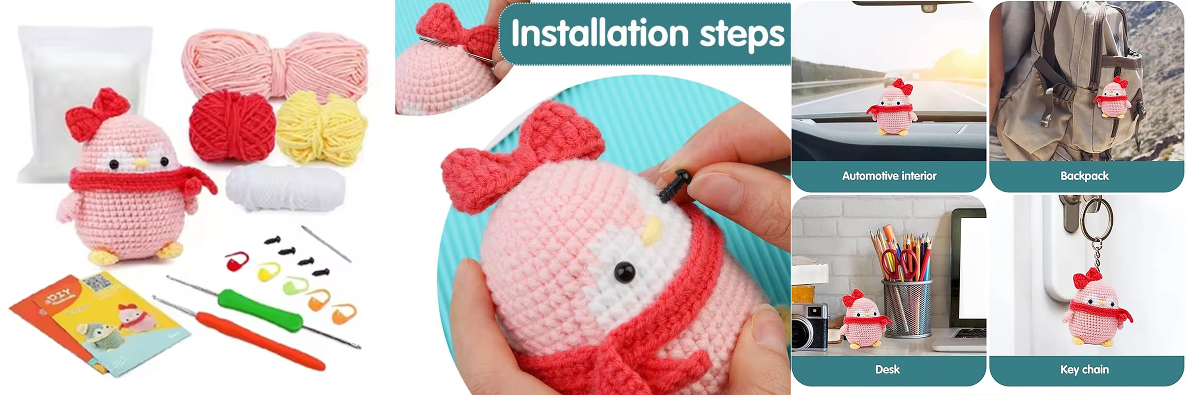 Crochet Animal Kit Includes Cotton Yarn and Hooks Polyester Fiber with Step-by-Step Video Instructions DIY Knitting Set