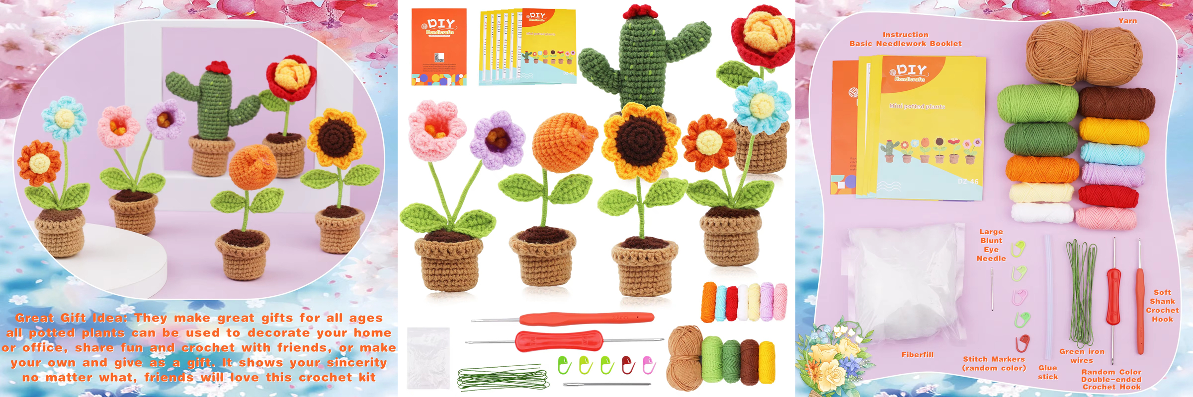 Customizable Models Crochet Knitting Kits Mini Plush Toy Series Model Plant Flowers Decoration Dolls Set