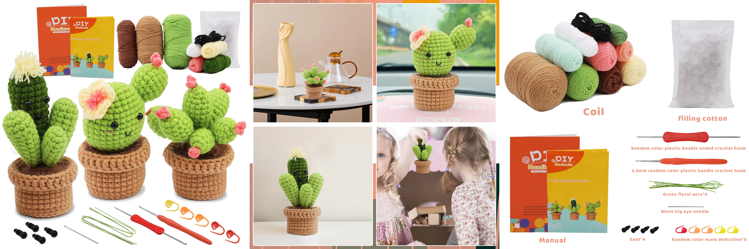 Selling Hand-Woven Full Crochet Starter Kit Mini Cactus Decoration Knitting Plush Doll for Beginners Featuring Lovely DIY Weaving Dolls Set