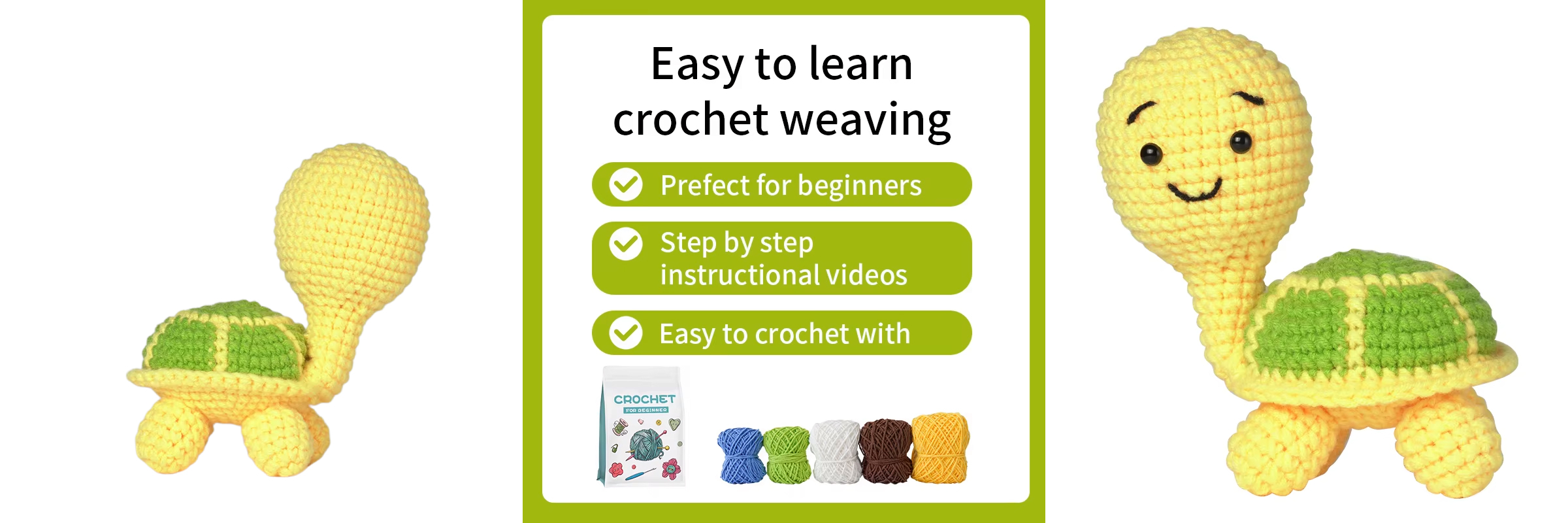 New Arrival Crochet Animal Kit English Instruction Beginners DIY Knitting Standing Turtle Woobles Material Weaving Tool Pack Set