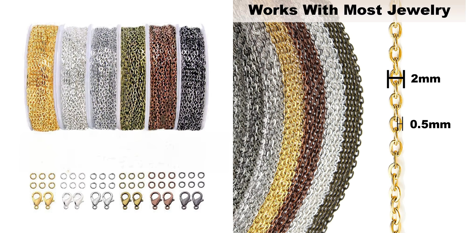 2mm Connect Metal Chain for DIY Jewelry Making Findings 6 Metal Colors of Cable Link Chain Accessories for Jewelry Chain Making