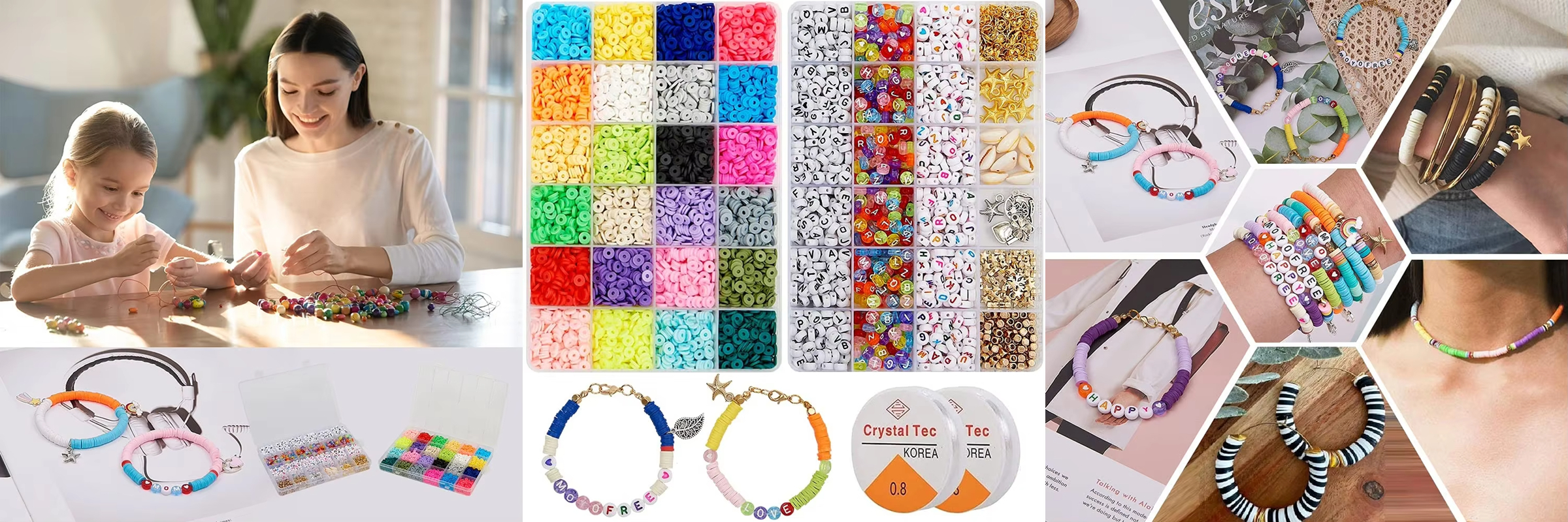 24-Color DIY Jewelry Kit Flat Clay Spacer Beads Letter Beads Jump Rings Pendants Marking Bracelets Necklace Earring Style Charm