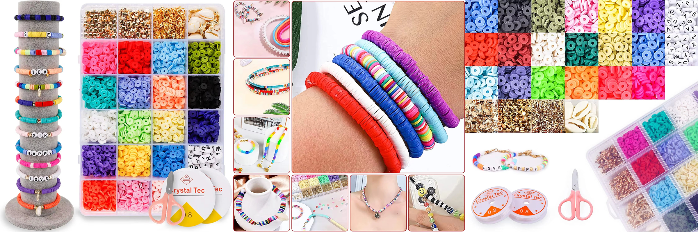 Women handmade heishi clay beads bracelet jewelry making kit with golden beads customized design for DIY necklace