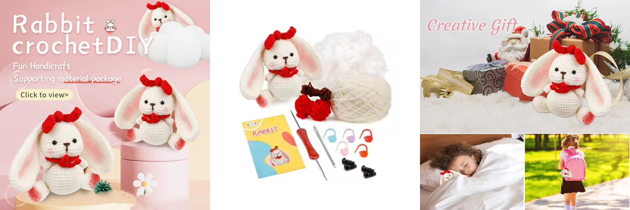 Wholesale Handmade Cotton Plush Toy Kit Cute Rabbit Model for Beginners' Do-It-Yourself Crochet Animal Kits