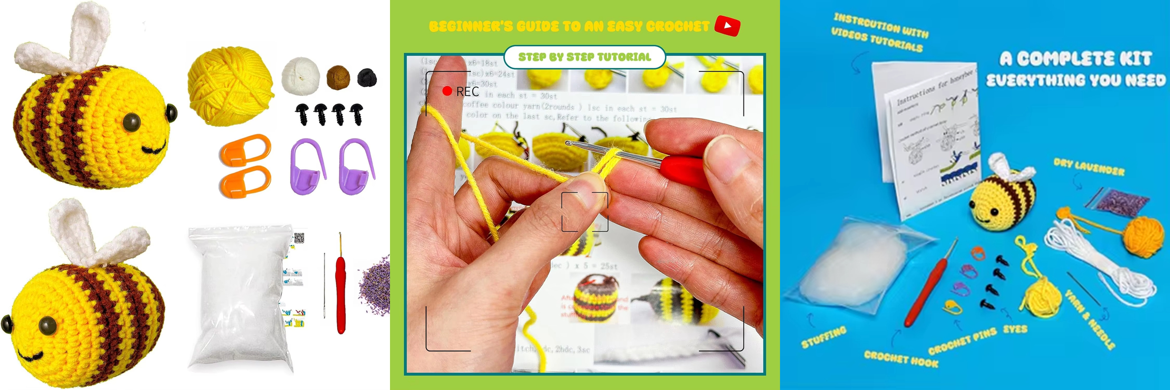 Crochet Doll Kit Beginner DIY Knitting Cute Bee Keychain Pendant Weaving Hand Craft Set