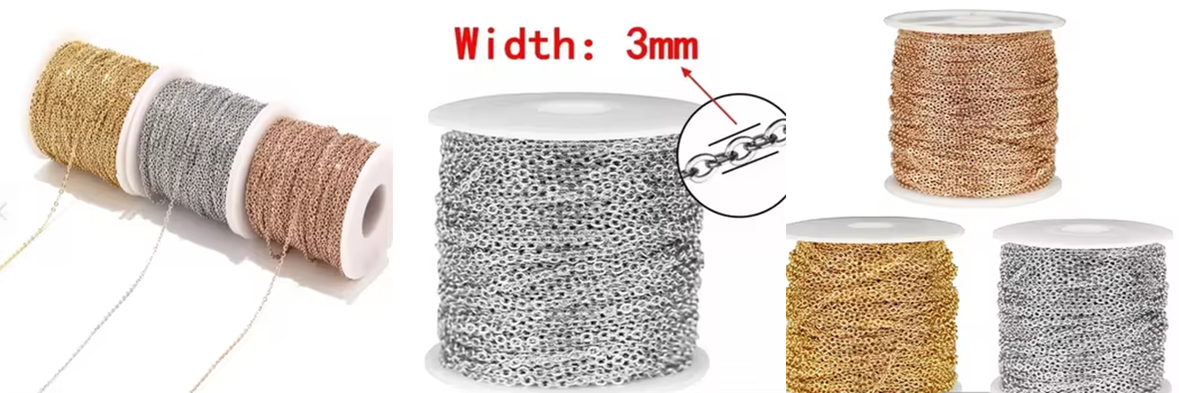 3 m DIY Jewelry Findings Gold Plated Stainless Steel Cable Chain Roll for Jewelry Making