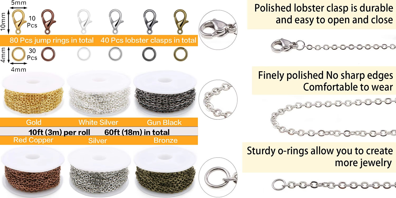 2mm Connect Metal Chain for DIY Jewelry Making Findings 6 Metal Colors of Cable Link Chain Accessories for Jewelry Chain Making