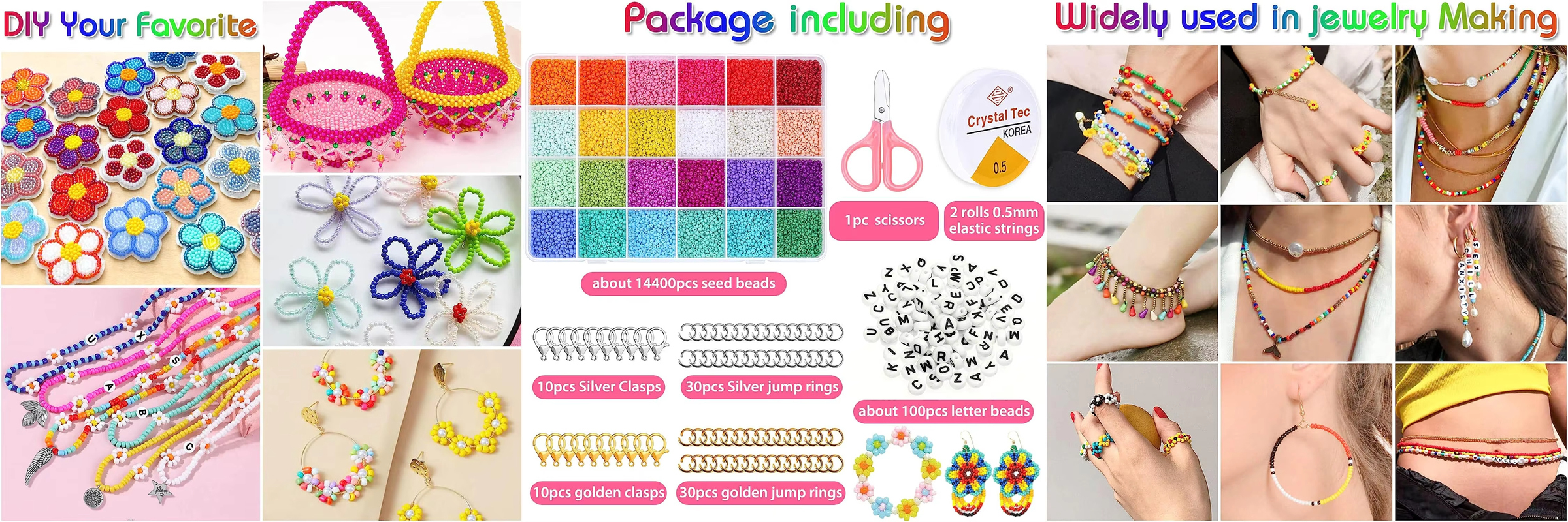 12000 pcs Glass Seed Beads DIY Material Bracelets Beads Girl Jewelry Making Kits