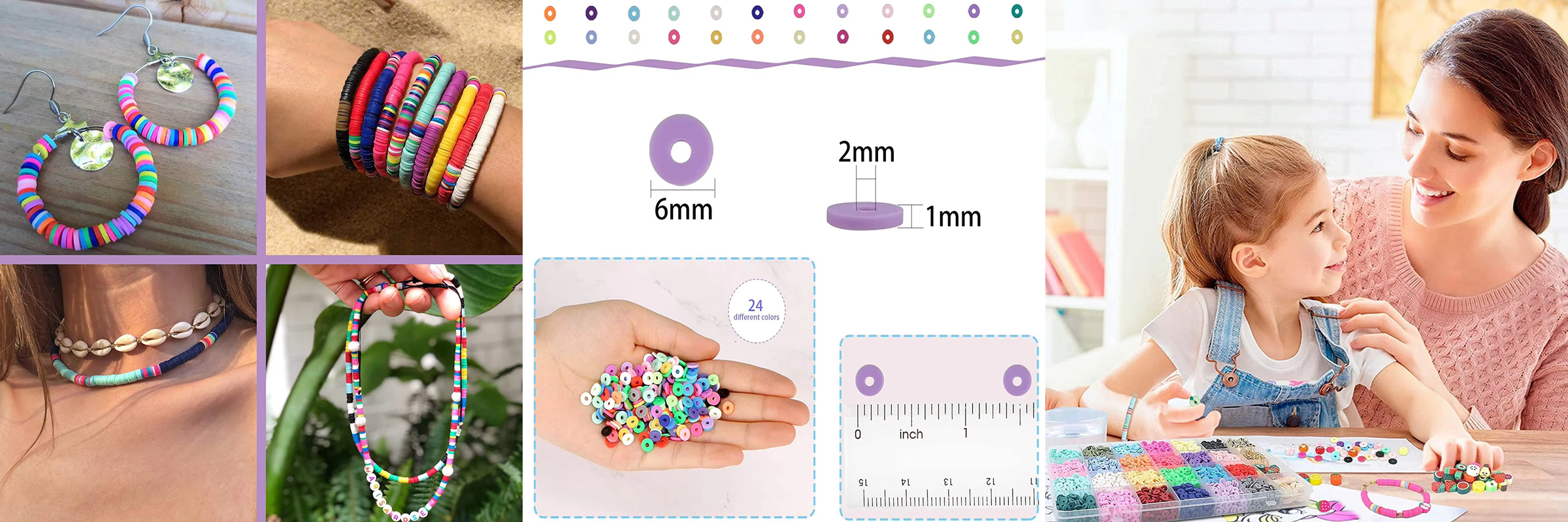 6mm Flat Round Clay Beads Kit DIY Beaded Jewelry Making Craft Supplies 24 Color Polymer Clay Beads Set