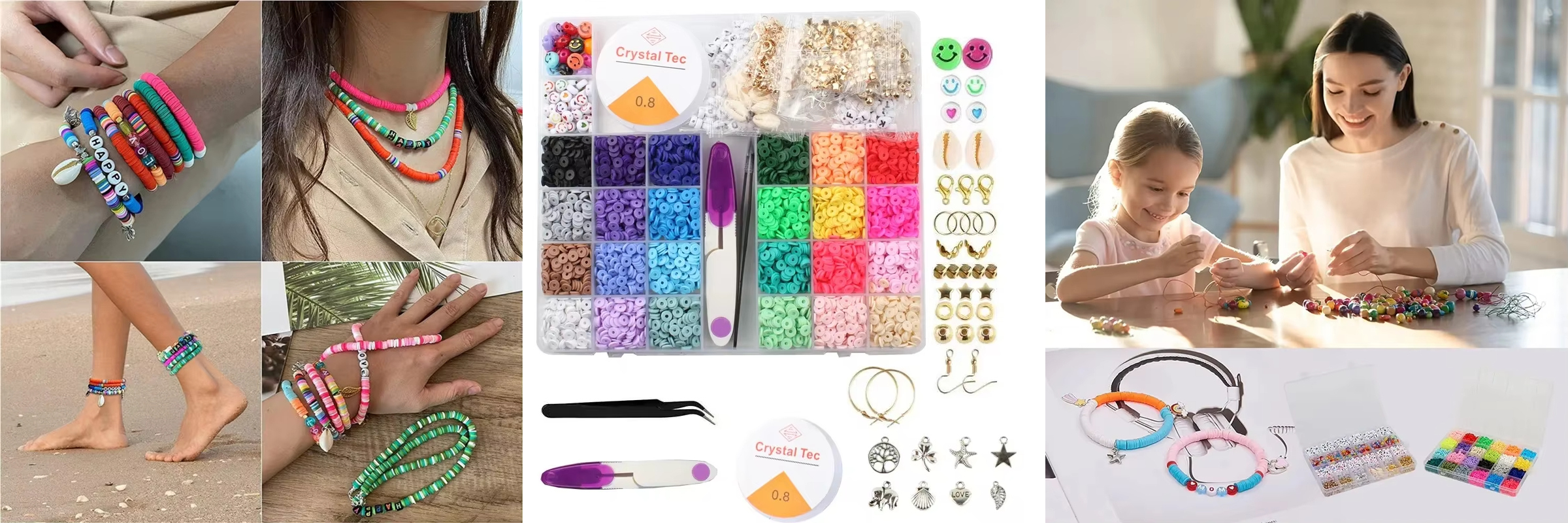 Diy Clay Beads Set 28 Grids Loose Letter and Smile Beads Polymer Clay Beads Kit