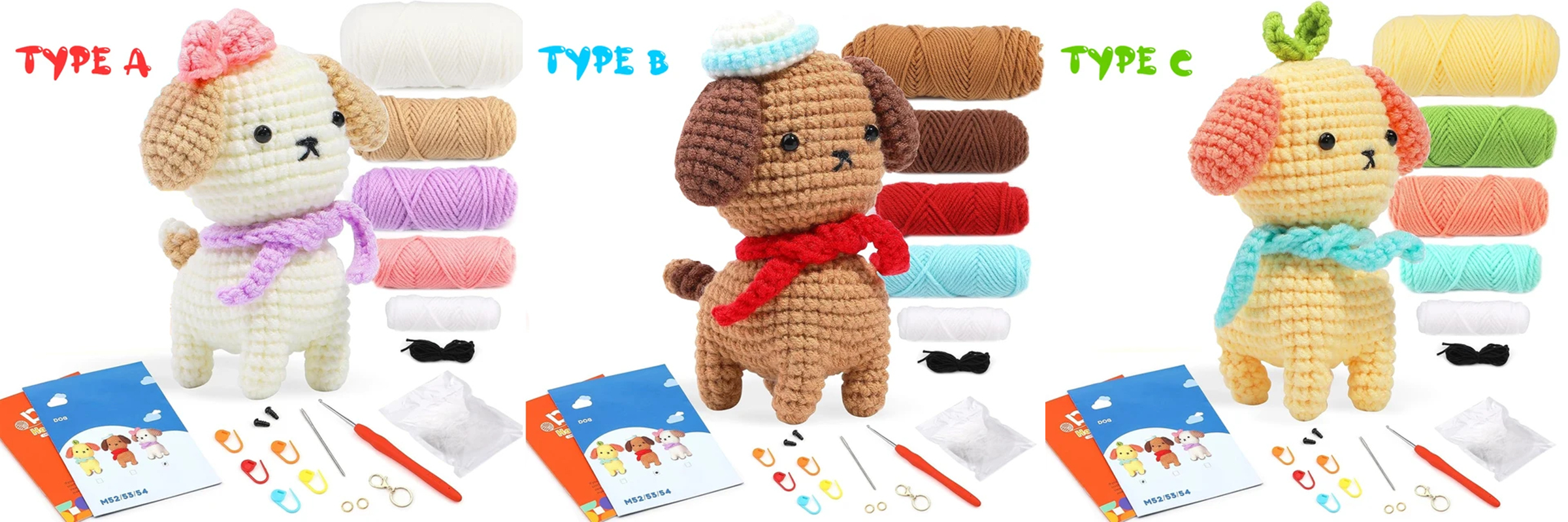 Lovely Crochet Dog Doll Weaving Set for beginners DIY knitting pendant keychain Kit