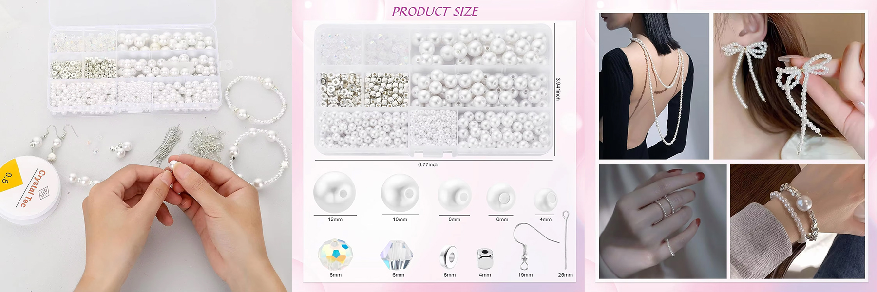 980pcs Acrylic Pearl Beads Jewelry Making Kits for Bracelets Necklaces Earrings