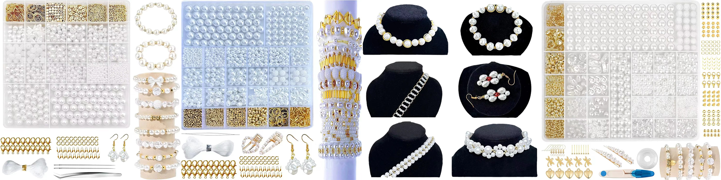 White Color Plastic Pearls With Gold Pendant for DIY Charm Bracelet Making Kit