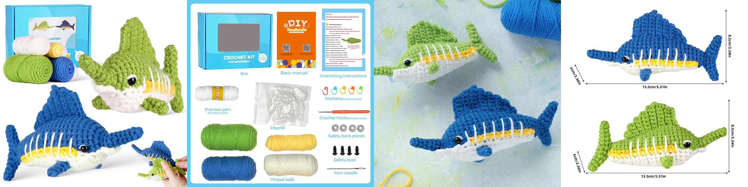 Sea Animals Crochet Set DIY Shark Shaped for Beginners Making Material Knit Kits