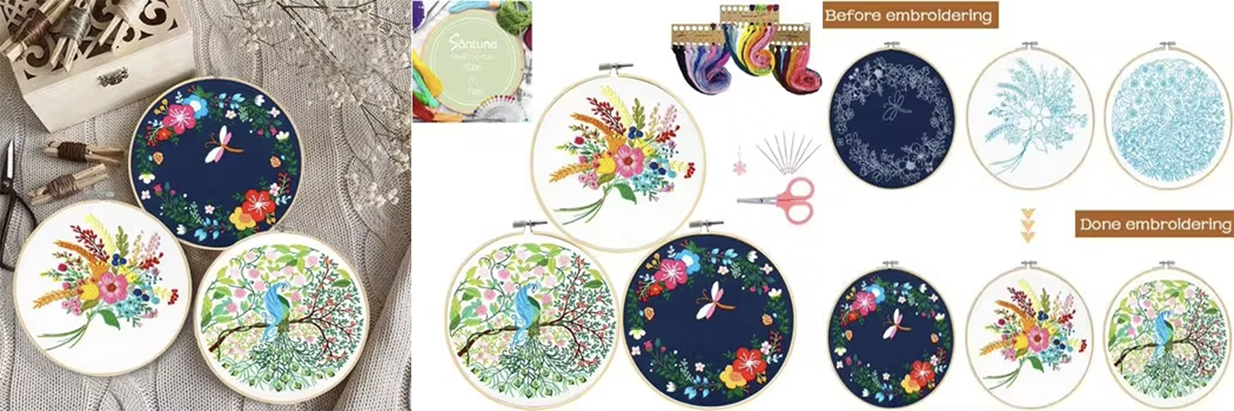 Cross Stitch Starter Kit Beginner Handwork Needlework Flower Pattern Embroidery