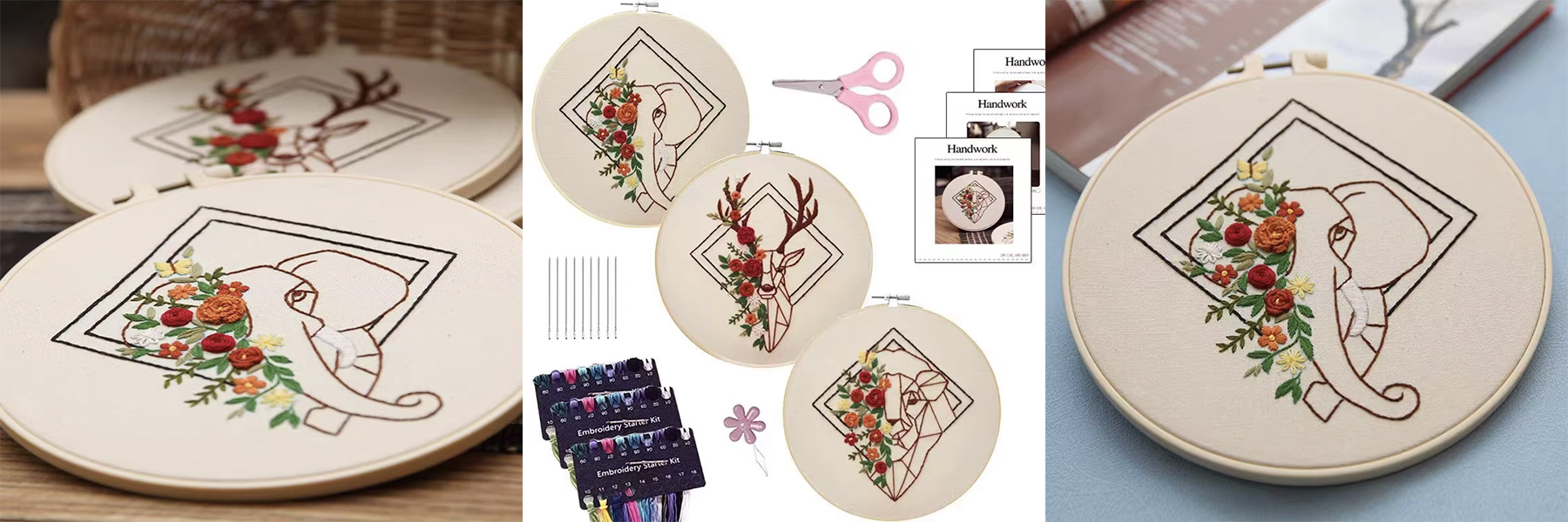 Geometric Animal Embroidery Set Novice DIY Live Room Hang Painting Cross-Stitch