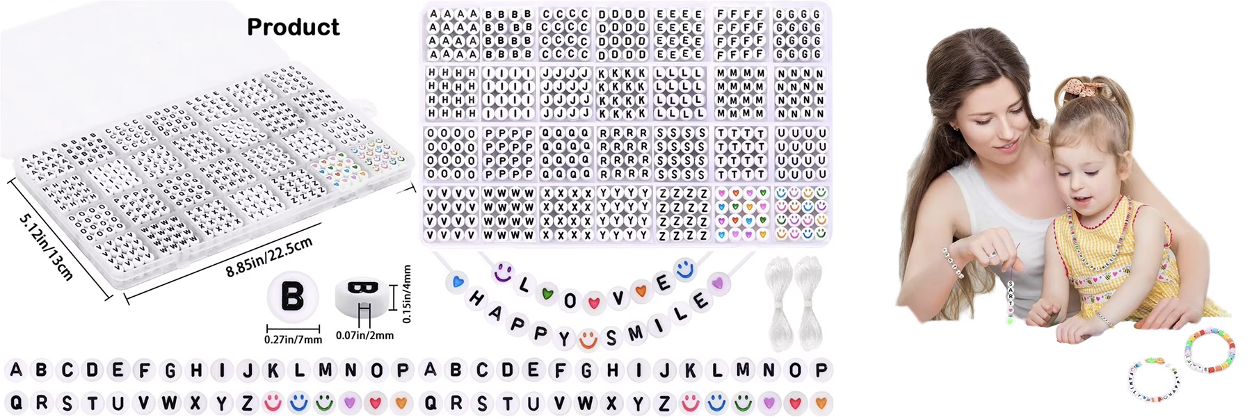 DIY Friendship Jewelry Beaded Making Letter Beads and Colorful Heart Beads Kits