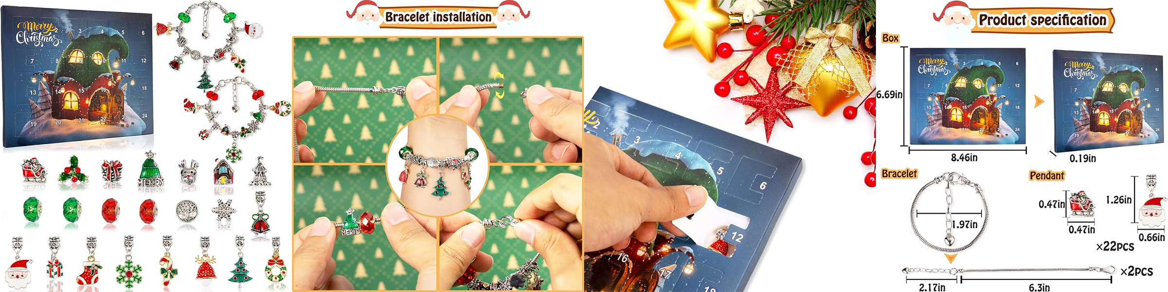 Christmas Advent Calendar Jewelry Making DIY Christmas Necklaces Bracelet Gifts