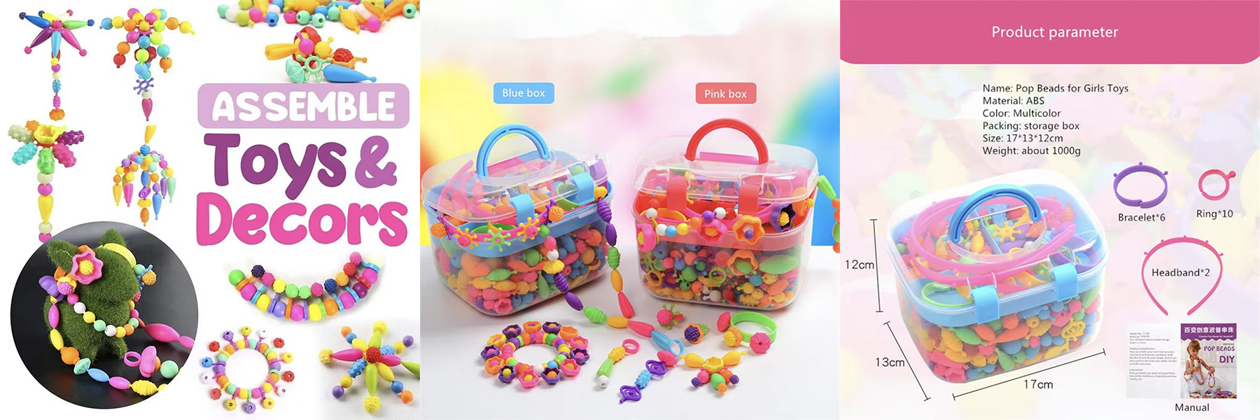 POP Funny Plastic Beads Kit Colorful Art Crafts Creativity DIY Jewelry Beads Set