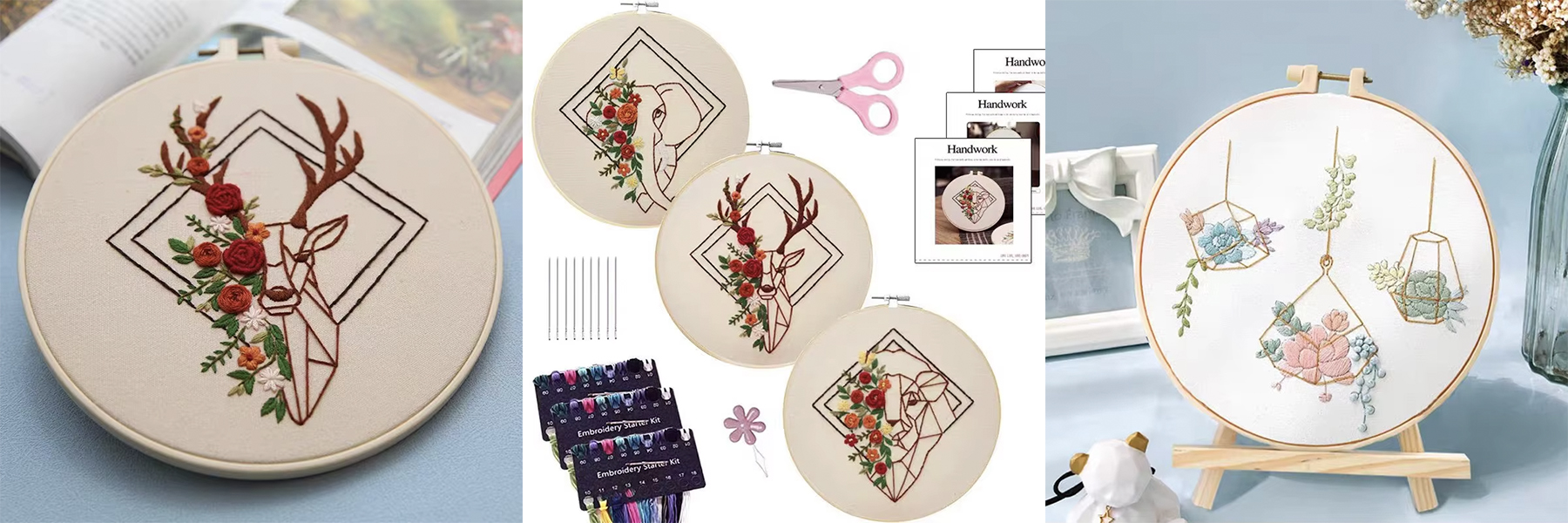 Handmade Custom Pattern Embroidery Starter Kits Print Yarn Fabric Needle DIY Set