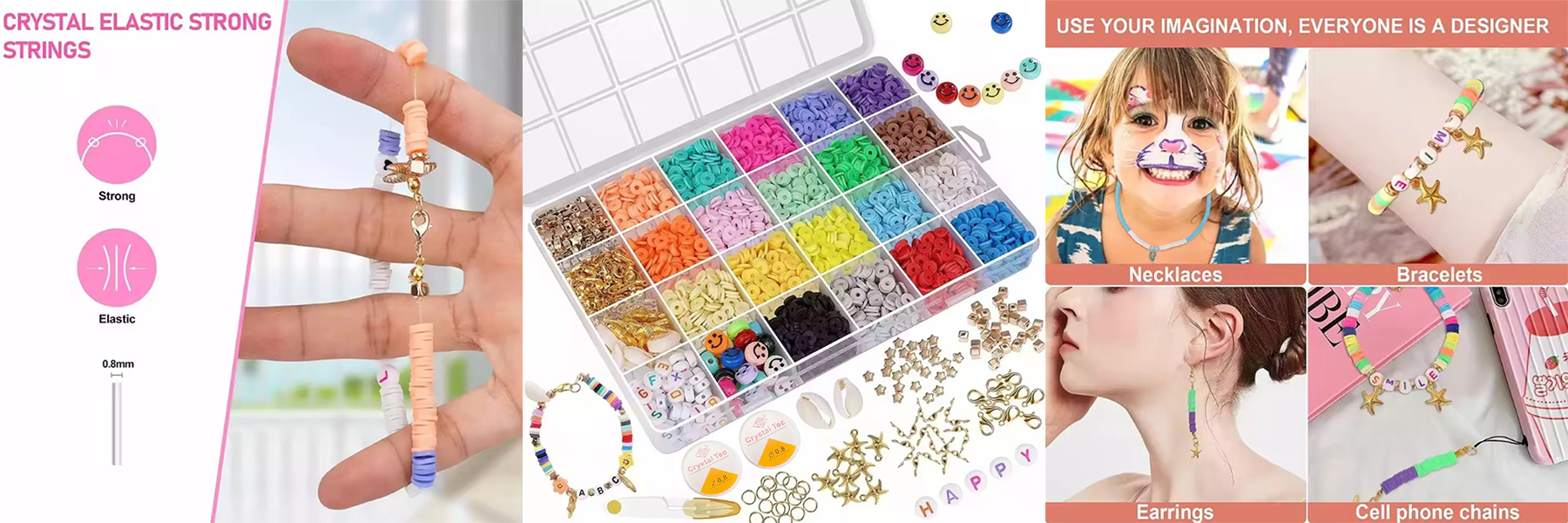 6mm Polymer Clay Beads Kit Flat Round Spacer Letter Beads DIY Jewelry Making Set