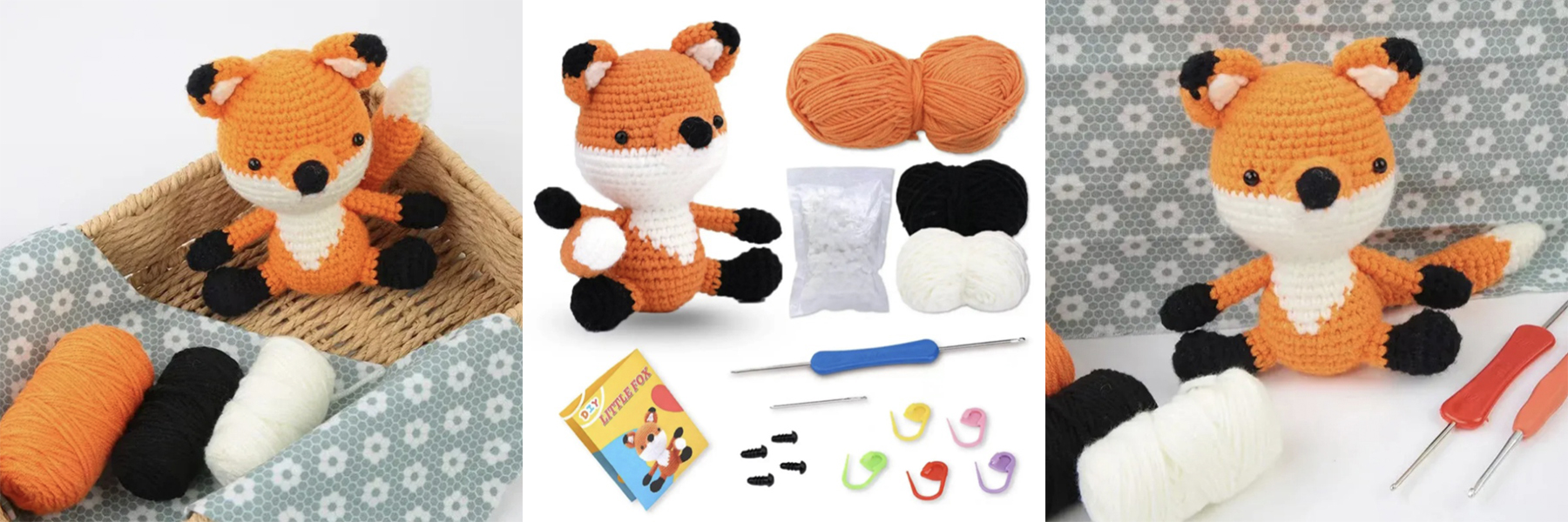 Beginner DIY Crochet Knit Kits Cartoon Fox Pendant Doll Material Accessories Set