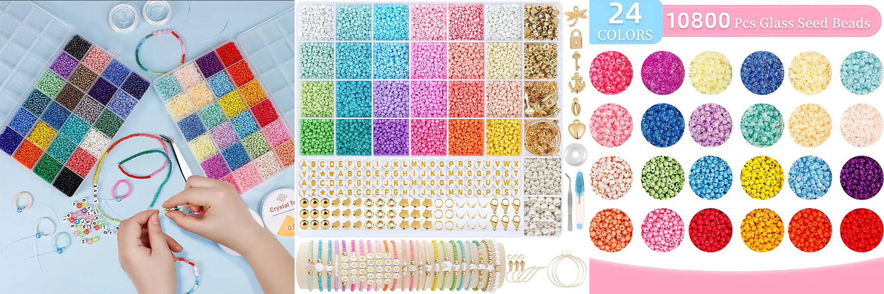 Factory Wholesale 24 Color Glass Candy Color Seed Beads Set DIY Jewelry Making