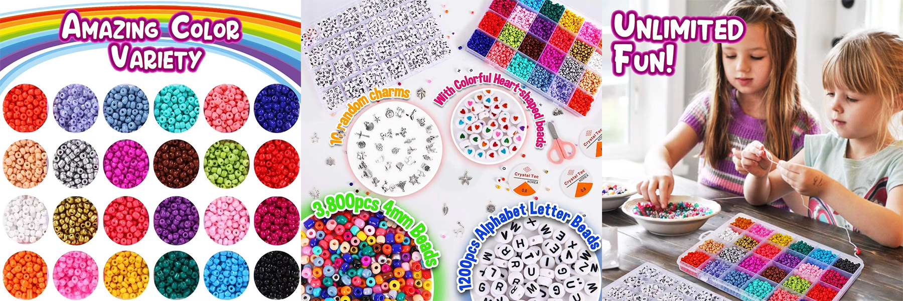 4mm Glass Seed Beads and Letter Beads Kits DIY Fashionable Jewelry Making Set