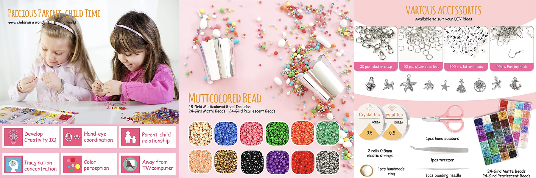 2 3 4mm Seed Bead Kits Girls DIY Jewellery Making Necklace Bracelet Earrings Set