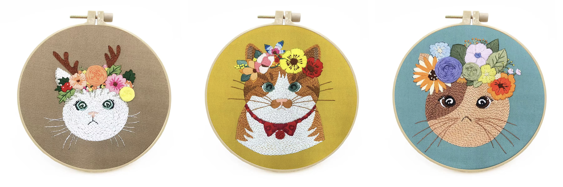 Unisex 3D Embroidery Cat Beginners New Design DIY Making Fabric Material Bag