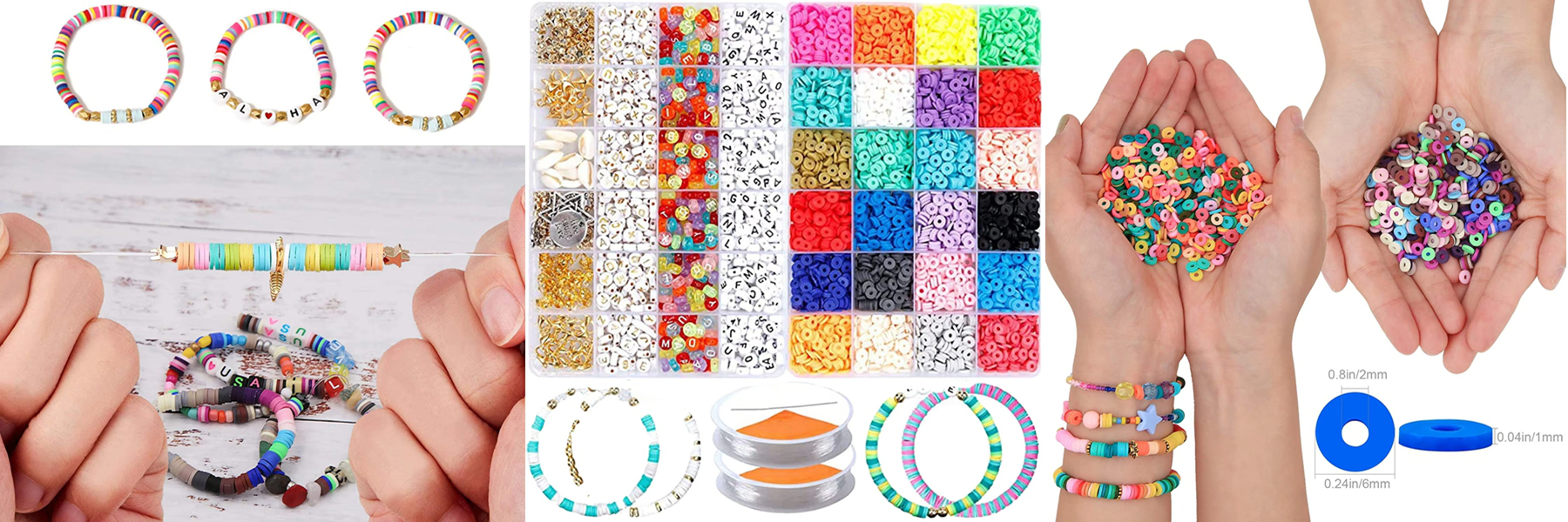 24 Colors Polymer Clay Beads Kit with 7x3mm Letter Beads DIY Jewelry Kaking Kits